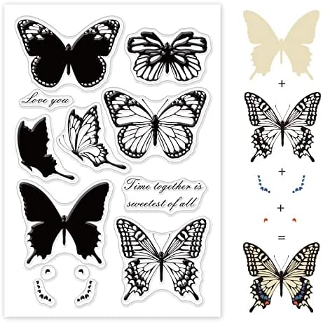GLOBLELAND Butterflies Clear Stamps Layered Swallowtail Butterflies Silicone Stamp Cards Seal for Card Making Photo Album Decoration DIY Scrapbooking
