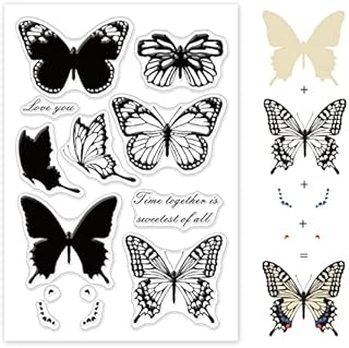GLOBLELAND Butterflies Clear Stamps Layered Swallowtail Butterflies Silicone Stamp Cards Seal for Card Making Photo Album Decoration DIY Scrapbooking