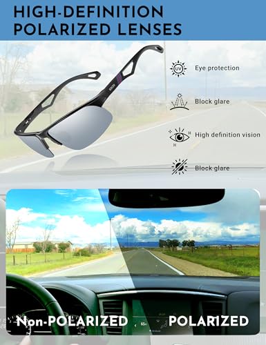 Image of BIRCEN Polarized Anti-Glare Sunglasses for Men: Lightweight Metal Wrap around Sun Glasses UV Protection for Driving Fishing