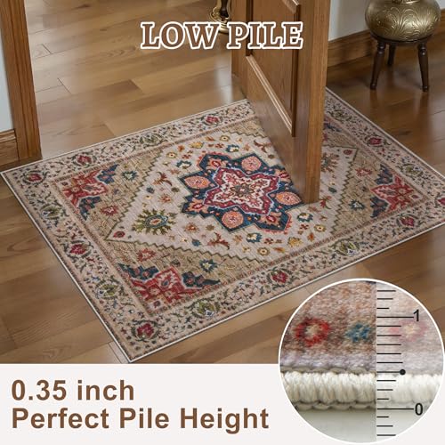 Image of Tangsoo Vintage 3x5 Rugs, Washable Non Slip Accent Rugs for Entryway Beige