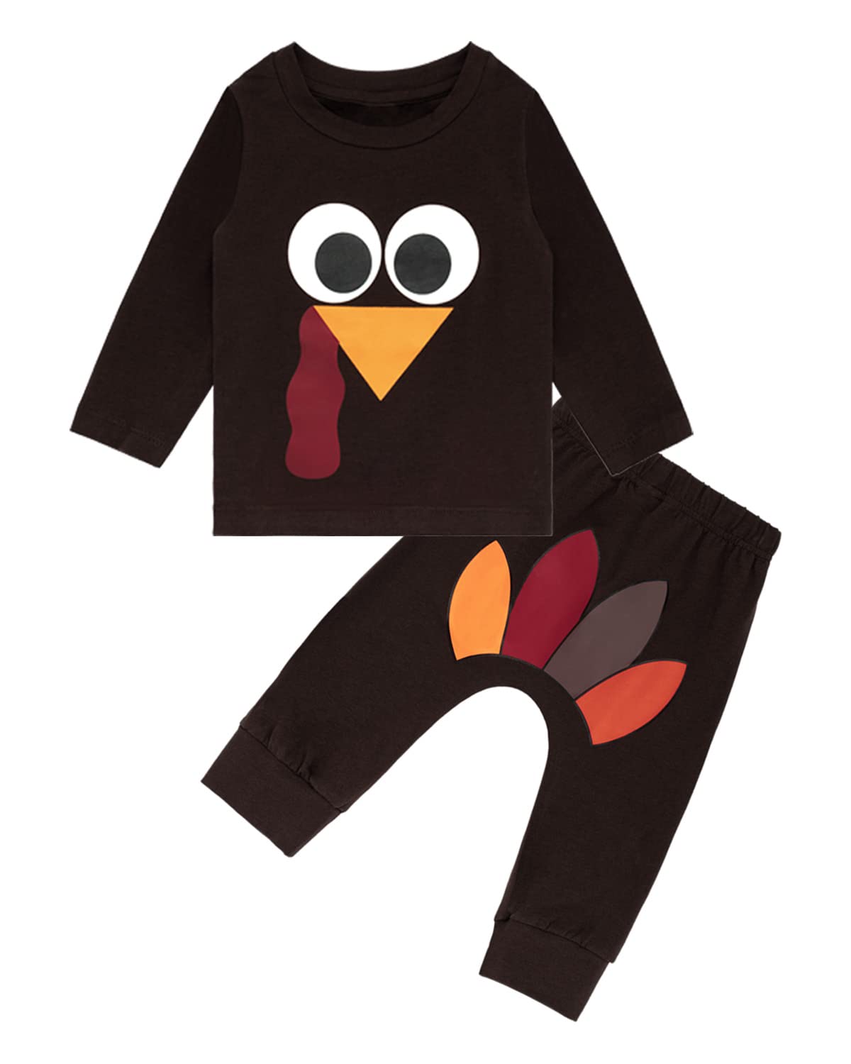 My First Thanksgiving Baby Boy Girl Turkey Outfit Long Sleeve Clothes(Dark gray, 12-18 Months)