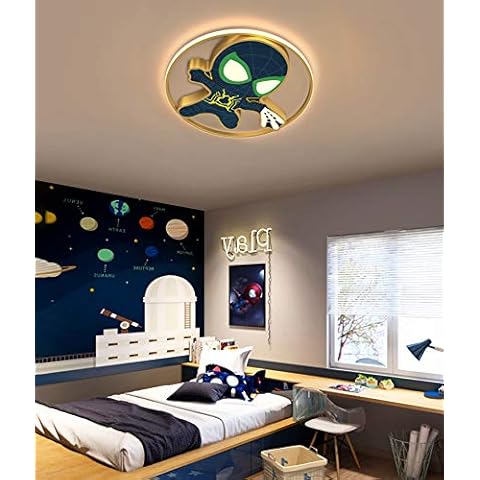 LED Creative Children's Room Ceiling Light Cartoon Spider-Man Ceiling Lamp Dimmable with Remote Control Boy Bedroom Lamp Round Ceiling Light Fixture for Kindergarten Decoration Lighting 24W Black/Gold Cover
