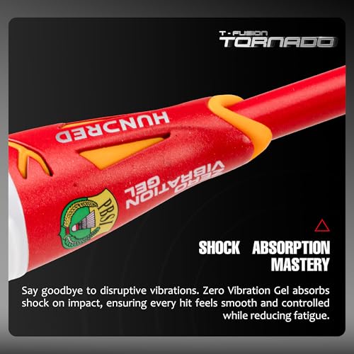 Image of Hundred T-Fusion Tornado Badminton Racket with Full Cover | ≤32 lbs | Performance Racket | Sturdy Frame & Smooth Swing | Offensive Shots & Fast Game