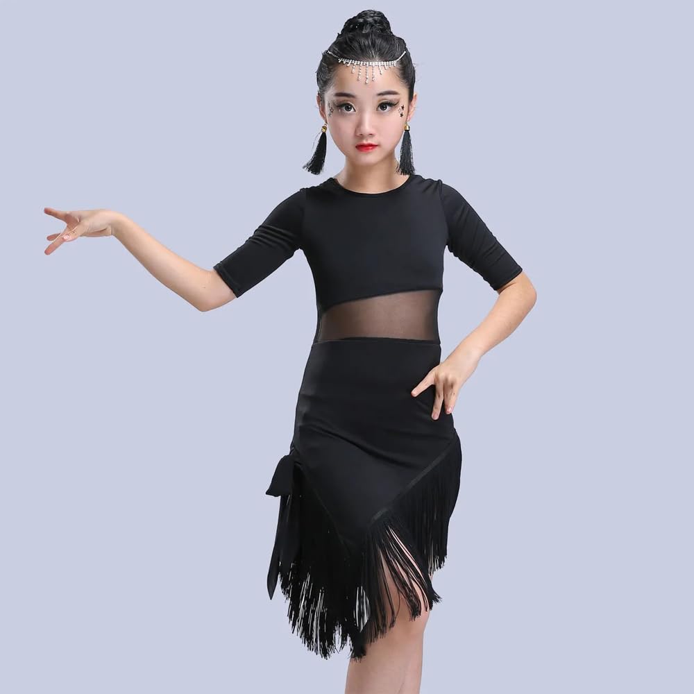 Enfants Filles Danse Vêtements Gland Hem Latin Dance Dress Exercice Performances Compétition Costume