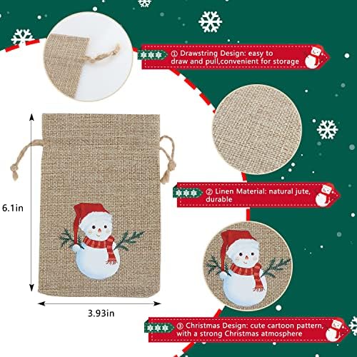 OWill 12 PCS Small Gift Bags, Jute Burlap Drawstring Small Christmas Gift Bags for Christmas Treat Small Gifts