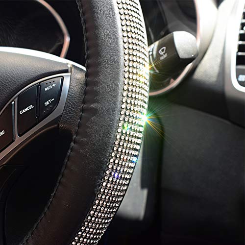 Steering Wheel Cover Bling Bling Rhinestones Crystals Car Handcraft Steering Wheel Covers Leather For Girls Black #TOP2