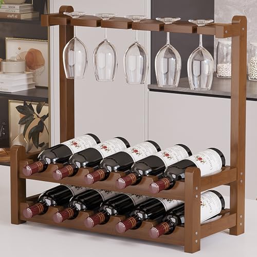 Soporte para botellas de vino 2 niveles madera 53x24x50cm miniatura 1