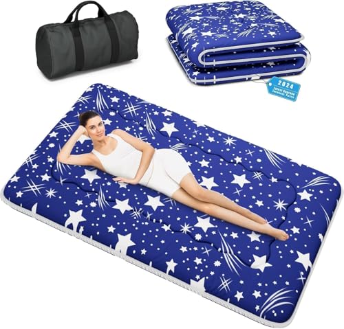 Kiseely Japanische Futon-Matratze, Faltbare Tatami-Matte, tragbare Schlafunterlage mit Tasche und Gurt, Bodenmatratze, verdickte Schlafmatratze, Camping-Matratze (Blau YU1, 150X200cm)