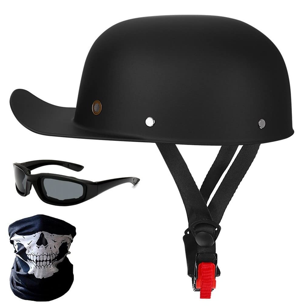 Motorrad-Halbhelme Mit Brille Und Gesichtsabdeckung, Retro-Schirmmütze Halbschale, Halbschalenhelm, DOT/ECE-geprüfter Vintage-Helm Im Deutschen Stil Für Männer Und Frauen (M/L/XL)