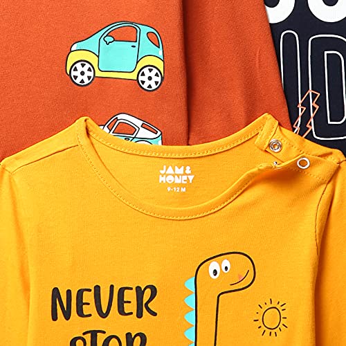 Image of Amazon Brand - Jam & Honey Baby Boy's Full Sleeves T-Shirt | 100% Cotton Printed Regular Fit T-Shirts | New Born Baby Clothes - 0 to 24 Months (Pack of 3)