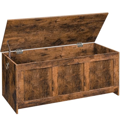 HOOBRO Storage Chest Wooden Storage Bench Blanket Storage Box Wooden Storages Chest Trunk Large Toy Chest Shoe Storage Bench 100 cm U-Shaped Opening Rustic Brown EFG141CW01G1
