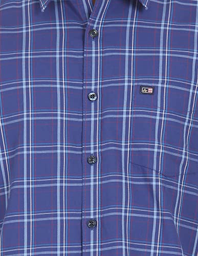 Image of Arrow Sports Checkered Twill Slim Fit Casual Shirt Blue