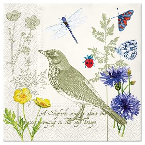 Keep Unique 20-ct 13x13 Paper Bird Flower Luncheon Decoupage Napkins, 3-Ply Servilletas Bird Cocktail Napkin for Art, Dinner Tea Party, Disposable Napkins Decorative Cover