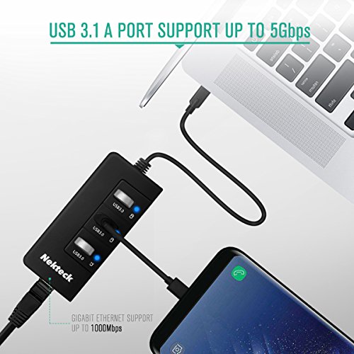 image for Nekteck USB A 3.0 Hub Type C Ethernet Adapter USB C to USB A Hub Compa