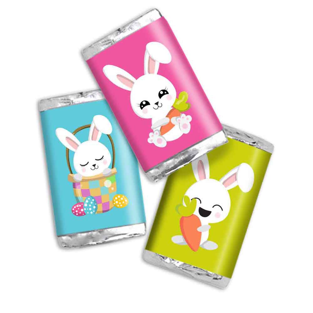 Cute Bunnies & Easter Eggs Themed Mini Chocolate Candy Bar Sticker Wrappers for Kids 45 1.4" x 2.6" Wrap Around Labels by Great for Party Favors