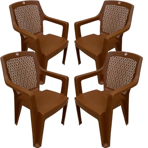Image of SkyGlamour Cello Sonet Plastic Chair | Plastic Chair for Garden, Home, Living Room with Matt Finish | Plastic Chairs Set of 4 (Colour: Sandalwood; Set of 4 Chairs)
