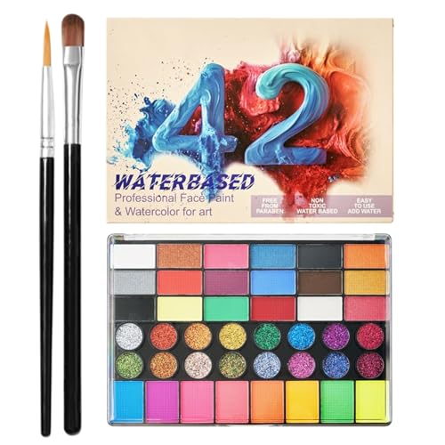 Dayysiuy Kit De Maquillaje Facial,42 Colores Pintura Base Agua Con Pinceles - Maletín Maquillaje Portátil Para Fiestas Carnaval Eventos Escolares Cumpleaños Halloween Navidad