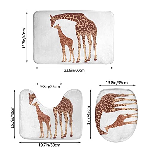 DIRYKILP Badematte + Konturmatte + Toilettendeckelbezug, Giraffe Expressing Love 3 Stück Badematte Set, mit rutschfester Klebeunterseite – Bild 3