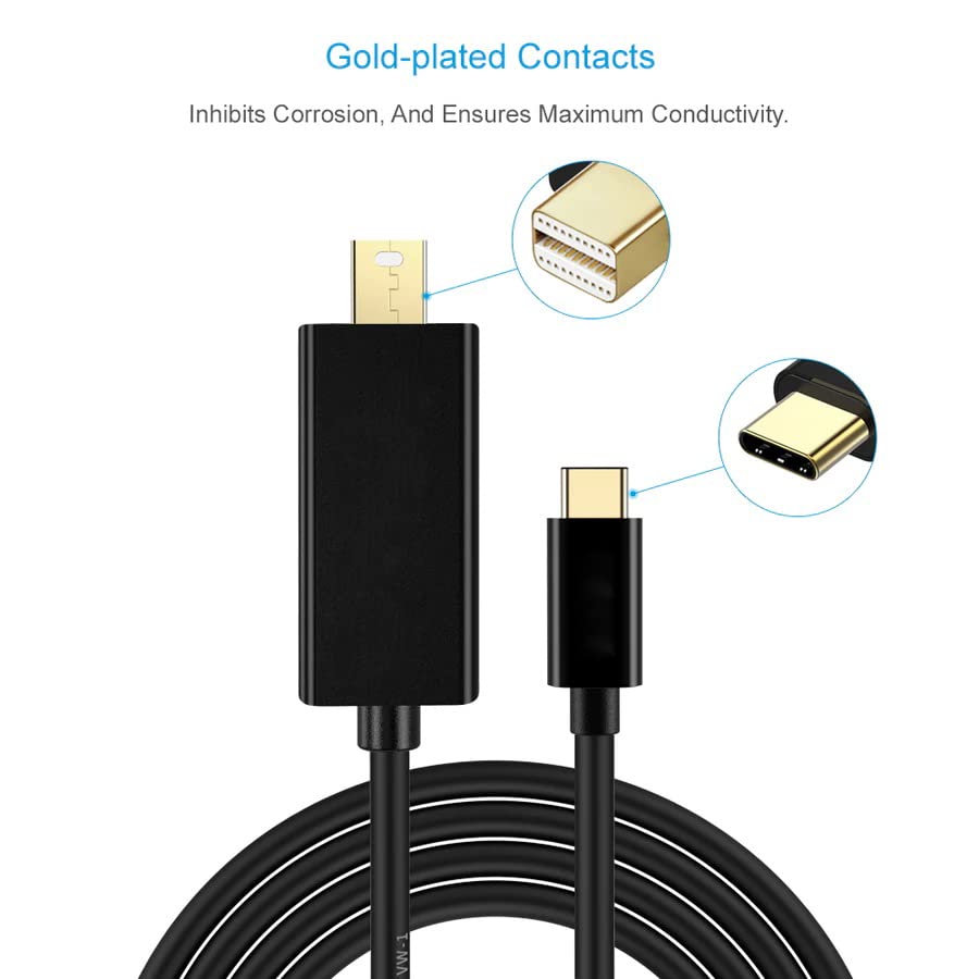Image of Tobo USB C to Mini DisplayPort Cable (Not Thunderbolt 2) Unidirectional Thunderbolt 3 to Mini DP 4K@60Hz 6ft Braided Cord Compatible with MacBook Pro /Air More Type C Device - TD-178TC-Black