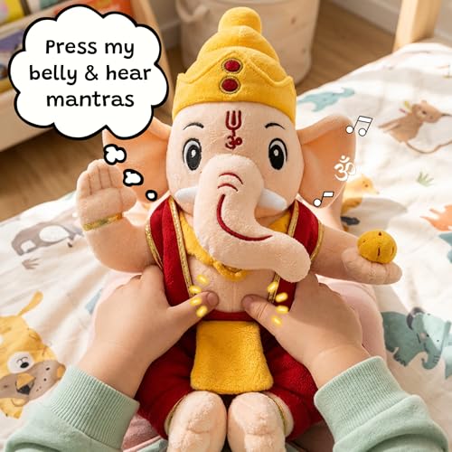 Image of WonderBuddy Divine Mantra Chanting Baby Ganesha with 10 Preloaded Mantras & Aartis, Musical Soft Plush Toy, Best Gift for Infants, Toddlers & Kids (Medium - 28 Cm)