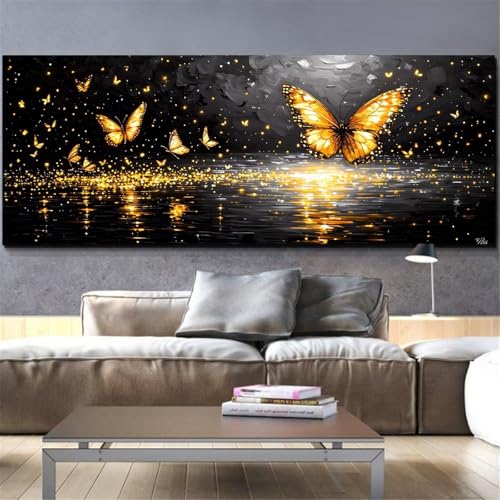 Peinture diamant papillon doré 70x140cm | Kit complet cristal strass de luxe pour déco murale