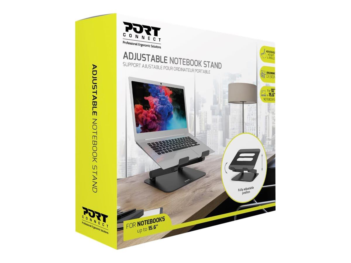 Port Connect Support Ergonomique Ajustable pour Ordinateur Portable de 10 à 15.6 Pouces Aluminium Ultra résitant et antidérapant Noir