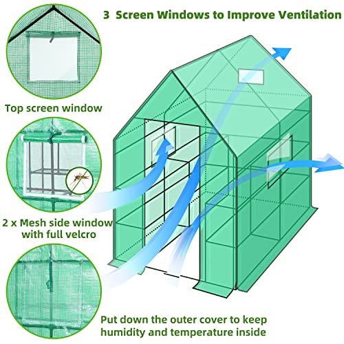 Image of Greenhouse for Outdoors with Screen Windows, Ohuhu Upgraded 4 Tiers 11 Shelves Walk-in Greenhouses with Durable PE Cover, Outside Garden Plastic Green House with Ground Pegs & Ropes for Stability