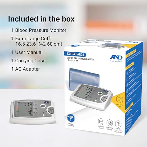 A&D Medical Blood Pressure Monitor for Home Use, UA-789AC - Upper Arm Precise BP Machine - Extra Large Cuff (16.5-23.6" / 42-60cm Range) 1-User, Easy to Use, Adults, AC Adapter