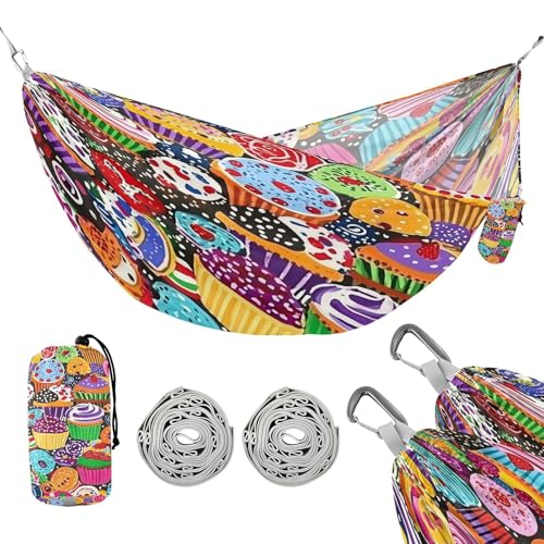 ATTX Cupcakes Cookies Camping Hammock - Lightweight & Portable Hammocks, Heavy Duty 330lbs Capacity for Indoor, Hiking, Backpacking, Travel, Backyard, Beach#566