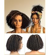 Derun 4C Kinky Edge 180% Density Afro Kinky Curly Bob 13x6 Lace Front Wig Human Hair Hightlight 1...