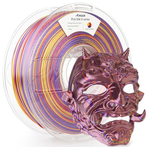 Image of AMOLEN Silk PLA 3D Printer Filament, Shiny Multicolor Rainbow PLA Filament 1.75mm, Fast Color Change PLA 3D Printing Filament for Most FDM 3D Printer, Gold Purple Red, 1kg (2.2lbs)
