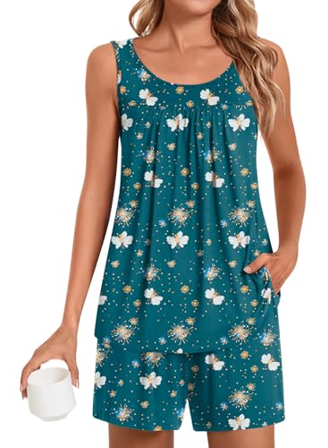 Image of POPYOUNG Pajama Set for Women Summer 2 Piece Lounge Shorts Sets Sleepwear