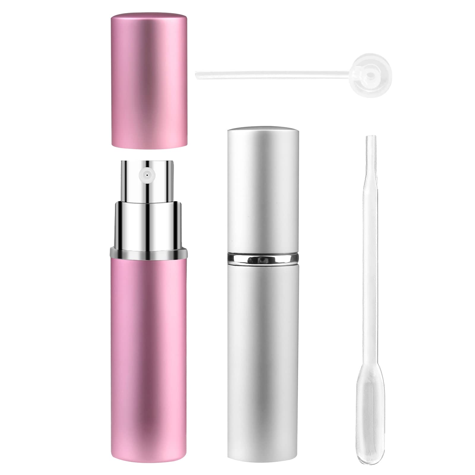 Zingso 5ml Mini Refillable Perfume Atomiser, 2 Pcs Portable Travel Perfume Bottle Empty Fragrance Spray Bottle Aftershave Container with dropper and Perfume Refill Pump for Holiday Trip and Night Out