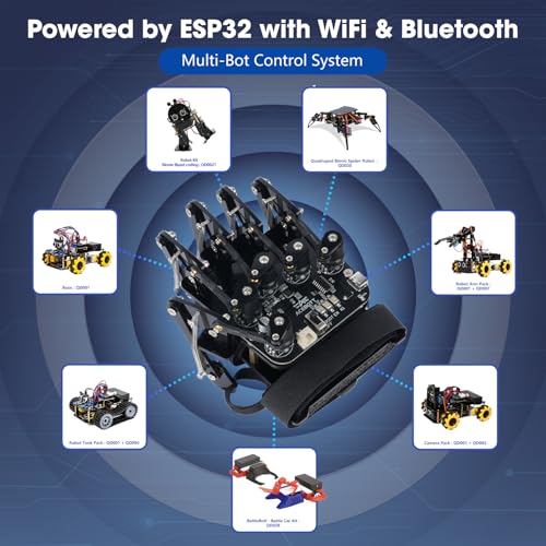 Image of ESP32 Motion-Sensing Glove Supports Arduino, ACECode & Python,DIY Robotic Mechanical Hand STEM Toy Starter Kit Five Fingers Arm for Robot Kit Control, Science /Coding /Programming Set