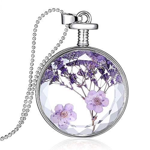 Dry Pressed Flower Necklace Handmade Purple Lavender Glass Necklace Round Pendant Necklace For Women Girls #TOP1