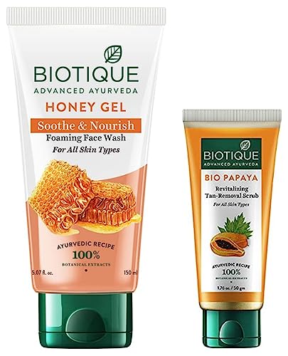 Image of Biotique Bio Honey Gel Refreshing Foaming Face Wash, 150ml & Biotique Bio Papaya Revitalizing Tan Removal Scrub, 50g