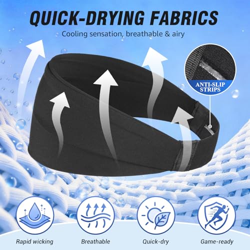 Image of AWUMBUK Sports Headbands for Men, Sweat Bands Headbands Men Absorbent Head Band Stretchy Sweatbands 5 Pack Hair Band Workout Football Running Cycling Fitness (Dark Blue)