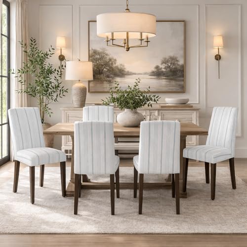 Image of HomePop Parsons Classic Dining Chairs, Pack of 2, Dove Grey Stripe