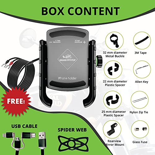 Image of GRAND PITSTOP Mobile Holder for Bikes, Motorcycle, Scooter, Bicycles, Jaw Grip with Charger Bike Mobile Holder for Maps and GPS Navigation with 360 Rotation Aluminium Handlebar Phone Mount-Silver