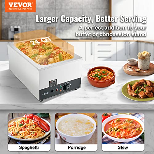 VEVOR Edelstahl Buffetwärmer Speisewärmer 1200 W, 1 x 26,4 L Buffetbehälter, 555 x 355 x 260 mm Wärmebehälter, inkl. Schöpfkellen mit langem Griff & Trockenbrennanzeige, für Kantine, Café usw. – Bild 4