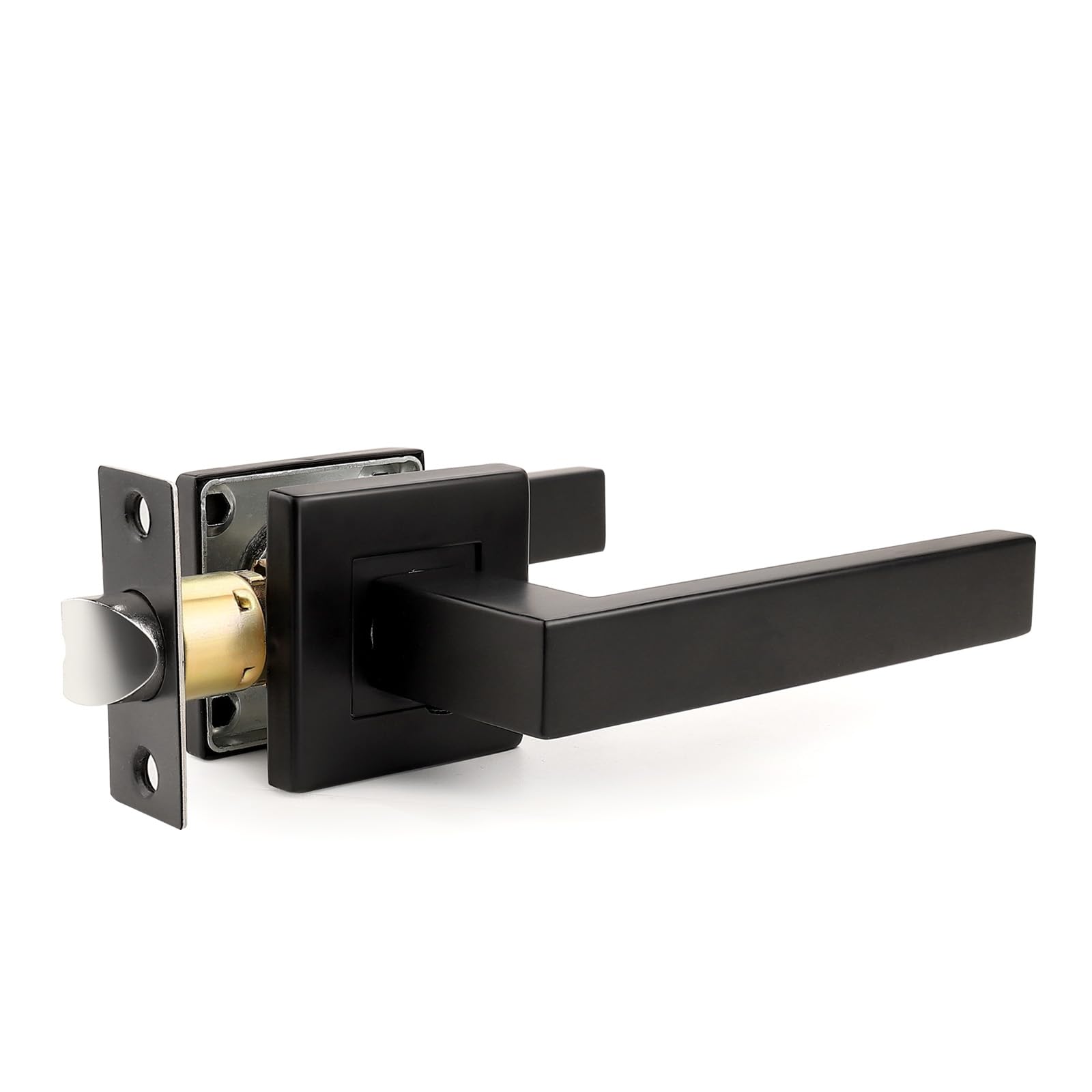 Brotima Black Interior Door Handle with Adjustable Latch, Non-Locking Passage Lever for Hallway Doors, Reversible Design, Tubular Latch (45/57mm), 1 Pair