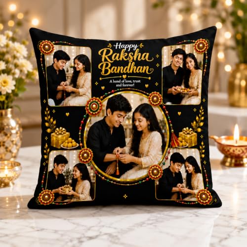 Image of Personalized Photo Pillow 12x12 Inch Cushion with Cover & Filler - Custom Gift for Birthday, Anniversary, Couple, Girlfriend, Boyfriend, Husband, Wife, Friends. (RakhiPilow-03)