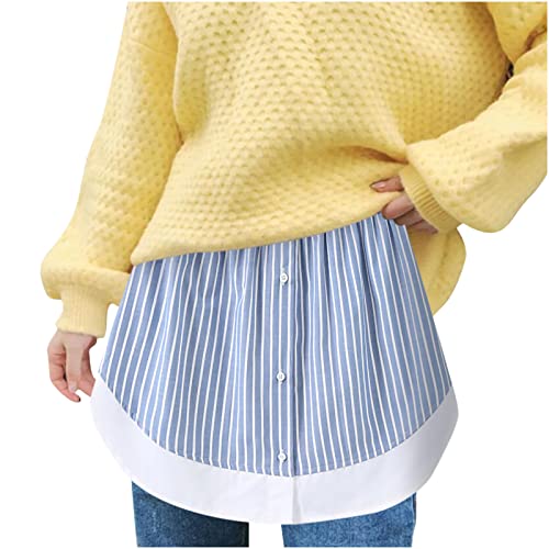 Minifalda para mujer, diseño de rayas de retazos, dobladillo curvado, media blusa desmontable, elegante dobladillo superior falso, minifalda para llevar debajo del jersey corto para niñas, azul claro