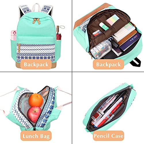 Duphlagt Backpack For Teens Grils Schoolbags - Casual Girls Backpack For Kids Lightweight Bookbag Set 3 In 1 With Lunch Box & Pencil(Mint Green) #TOP3