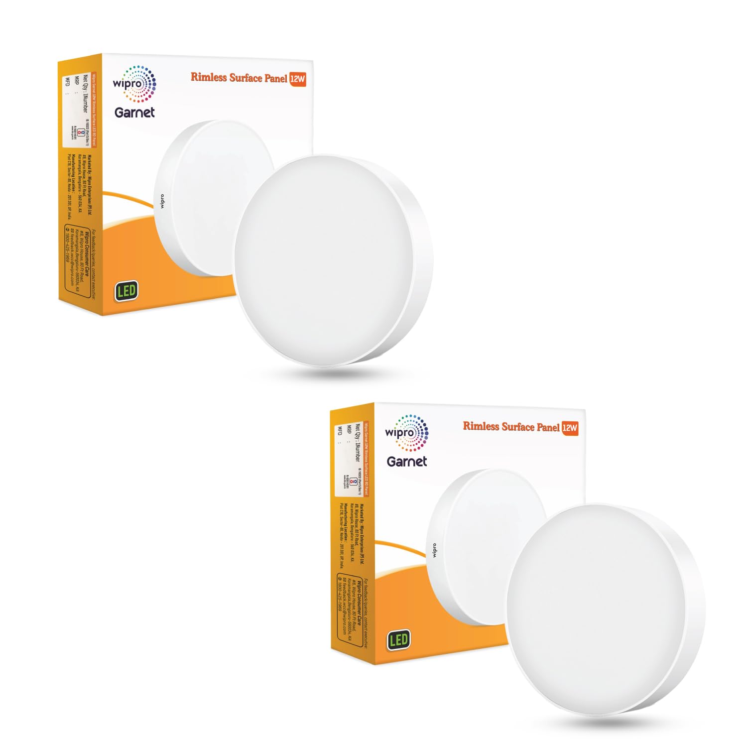 Wipro Polycarbonate Garnet 12W Rimless Round LED Surface Panel | Cool White Light (6500K) | Elegant Rimless Design for Wider Spread of Light | Surface Mounted Led Down Light for Ceiling | Pack of 2-image-35