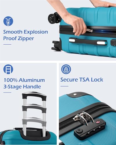 Image of Coolife Luggage Expandable(only 28 inch) Suitcase 3 Piece Set with TSA Lock Spinner 20in24in28in, lake blue, S(20in carry on)