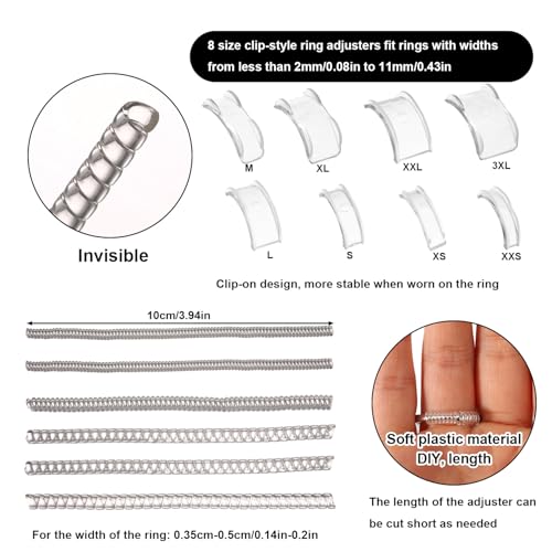 BOXOB 14pcs Ring Adjuster for Loose Rings, Invisible Tightener Transparent Ring Resizer Guards Spacer Adjuster Never Come off and Spin Suitable for Women Men