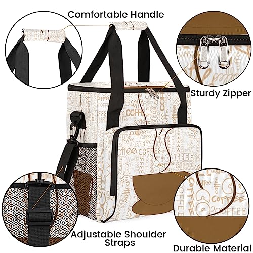 Image of Coffee Cup Coffee Maker Carring Bag Coffee Texts Travel Carrying Storage Tote Bag Compatible with Keurig K-Mini or K-Mini Plus Portable Single Serve Coffee Brewer Case with Pockets for K-cup Pods