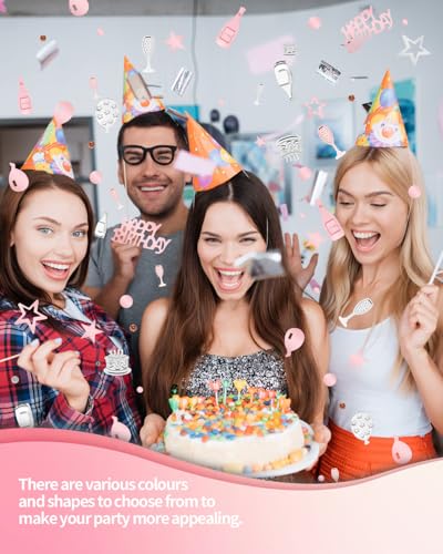 Image of 3000 PCS Rose Gold and Silver Happy Birthday Confetti, Multi-Color Birthday Confetti Metallic Foil Balloon Confettis Table Decorations for Party, Baby Shower, DIY Arts and Crafting, 30g