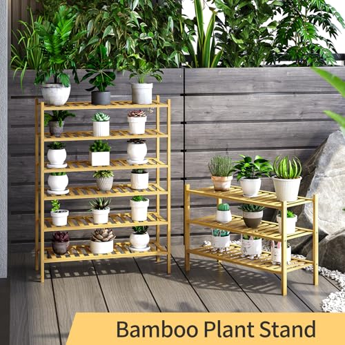 Image of 6-Tier Bamboo Shoe Rack for Entryway, Stackable | Heavy Duty | Multi-Function, Free Standing Shoe Racks for Bedroom Hallway Closet